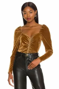 Steve Madden Velvet Ruched Top Bronze
