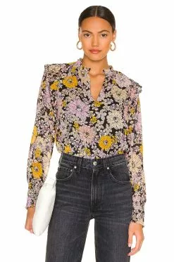 Steve Madden Floral Me Knot Top Black
