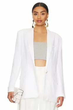 Steve Madden Linen On The Edge Blazer Optic White