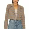 Steve Madden Rupi Cropped Blazer Grey Plaid
