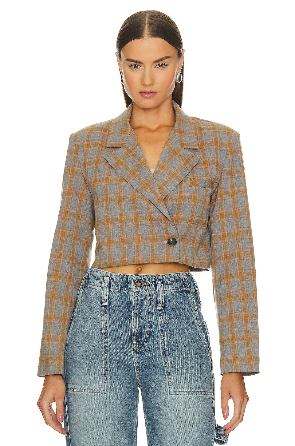 Steve Madden Rupi Cropped Blazer Grey Plaid - Image 2