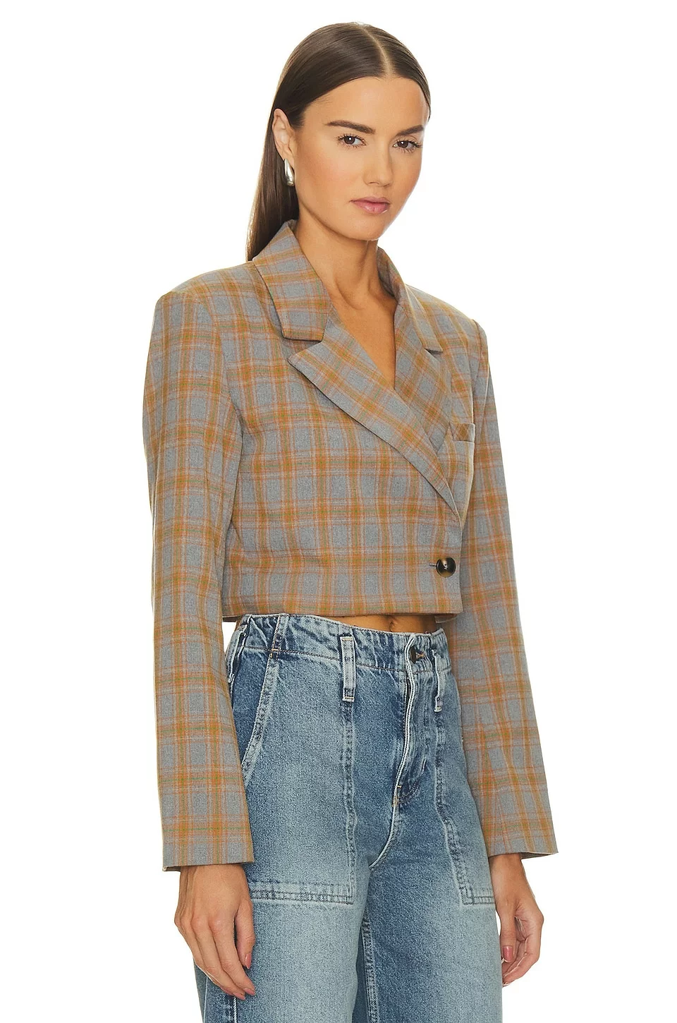 Steve Madden Rupi Cropped Blazer Grey Plaid - Image 3