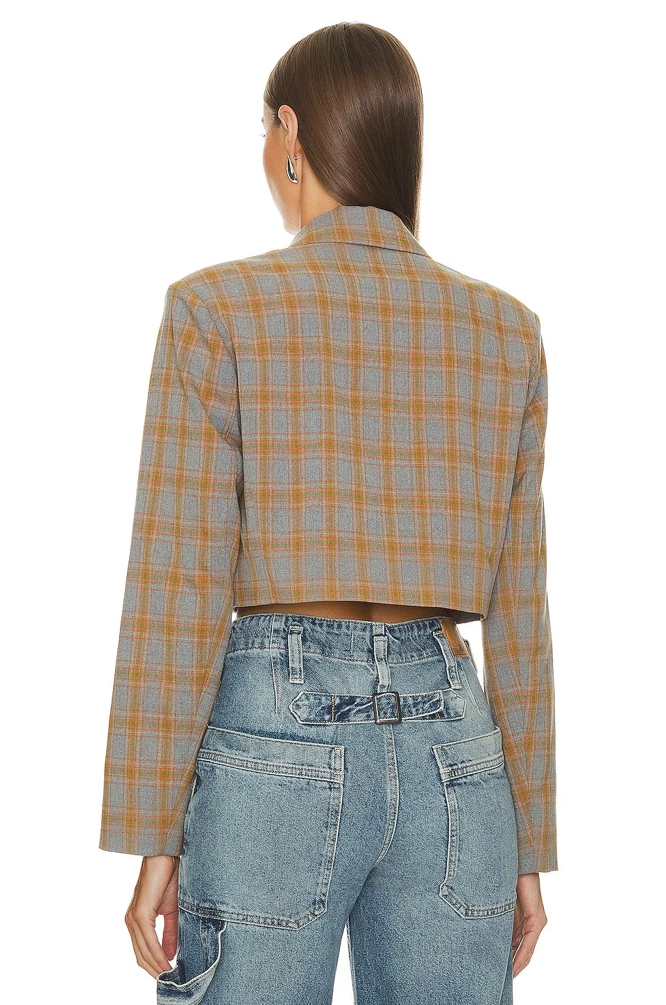 Steve Madden Rupi Cropped Blazer Grey Plaid - Image 4