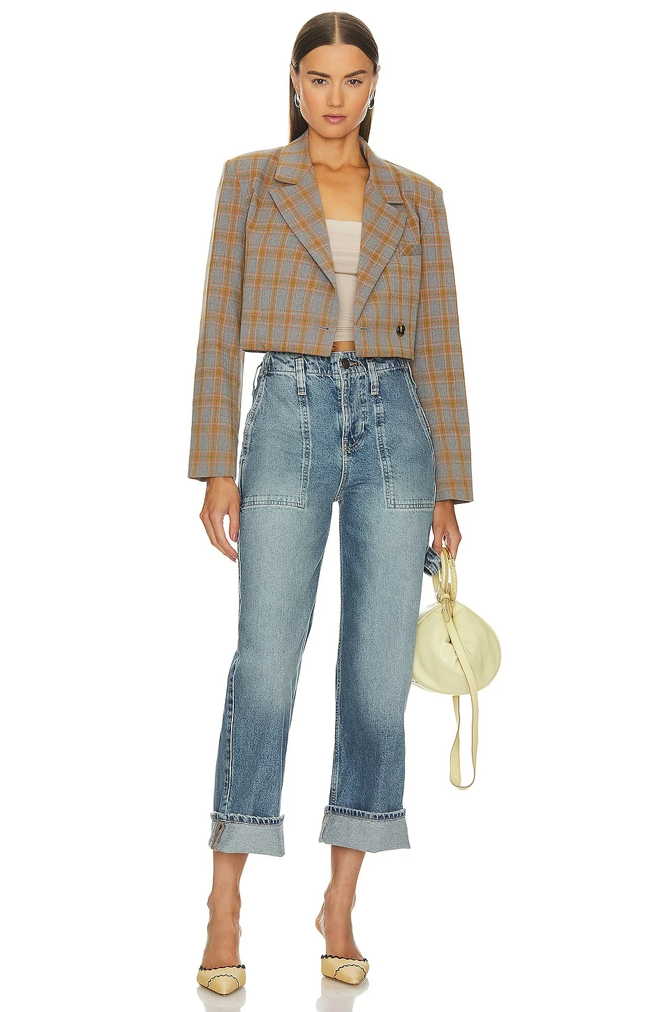 Steve Madden Rupi Cropped Blazer Grey Plaid - Image 5